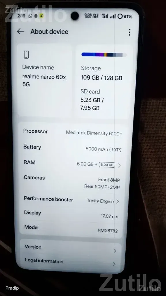 Realme Narzo 60X 5G 6GB 128GB Smartphone - મોબાઇલ ફોન - ગઢડા - Image 3
