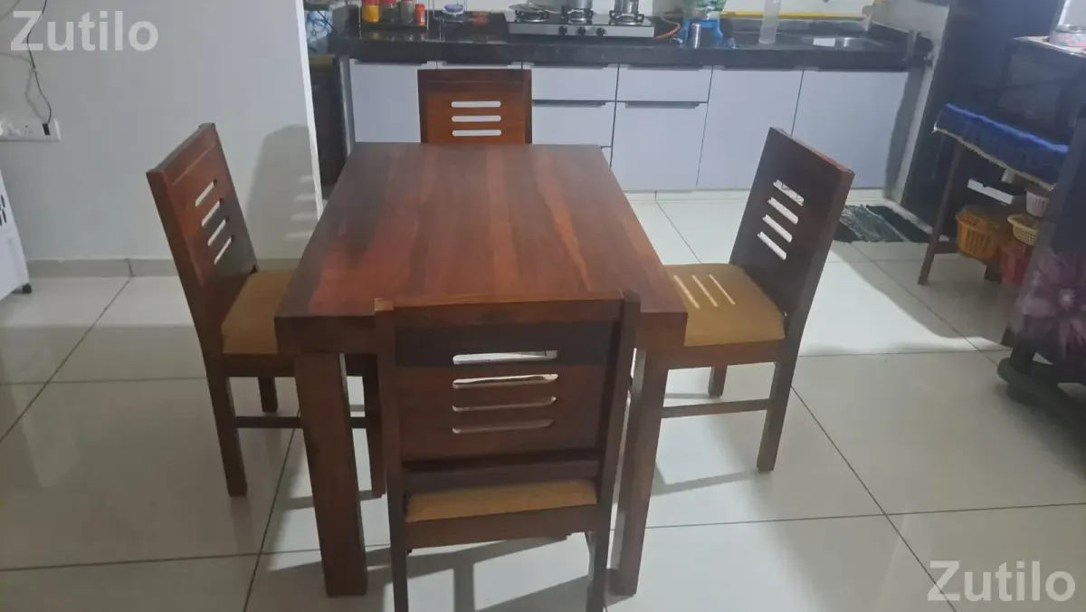 4 seater saag wood dining table with chairs - ડાઇનિંગ ટેબલ અને સેટ - અમદાવાદ શહેર - Image 3