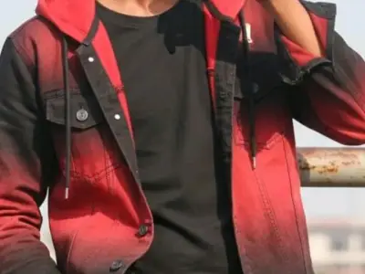 Men's Red and Black Hooded Jacket Shirt