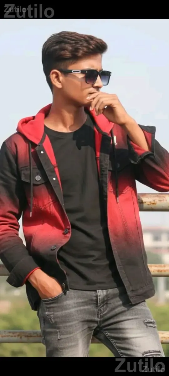 Men's Red and Black Hooded Jacket Shirt - Men's Wear - Babra - Image 1