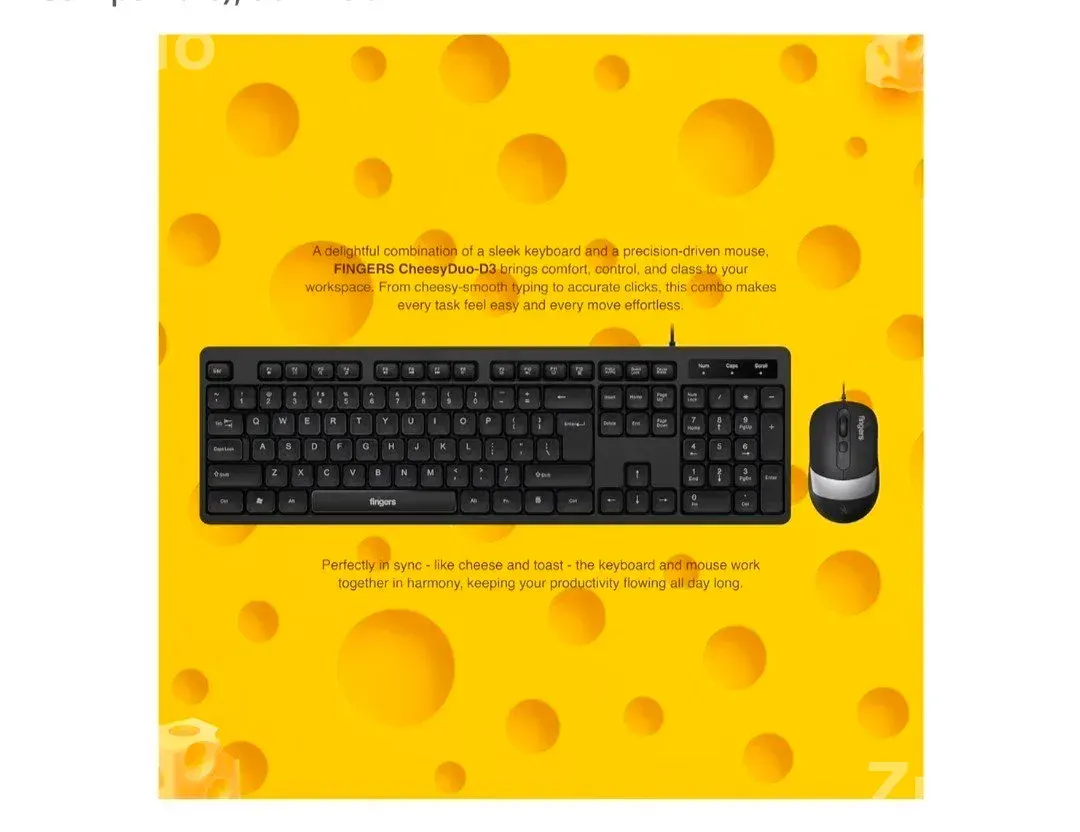 FINGERS CheesyDuo-D3 Wired Keyboard & Mouse Combo (Slim, Full-Sized Keyboard with 12 Media Keys, 2400 DPI Optical Mouse, Plug & Play, Windows® | macOS | Linux Compatible), Jet Black - લેપટોપ અને કમ્પ્યુટર - અમદાવાદ શહેર - Image 5