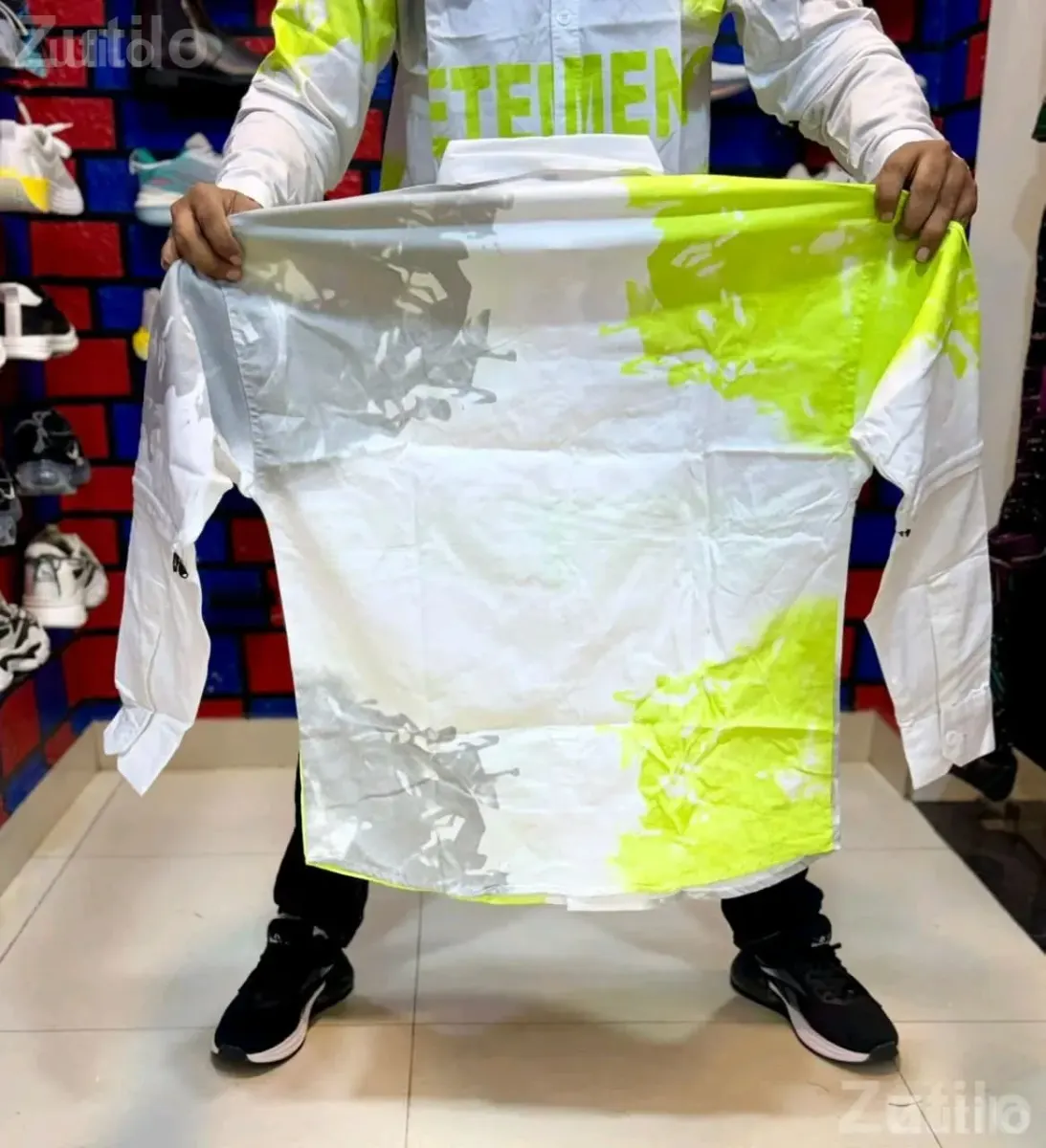 Men's Printed Casual Shirt in White and Neon - Men's Wear - Vadodara City - Image 2