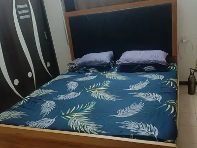 King Size Bed with mattresses- Huge Head board!