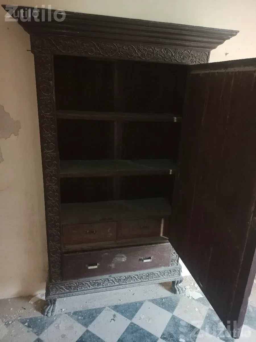 Carved Wooden Wardrobe with Mirror and Drawer - Cupboards & Storage - Mangrol - Image 2