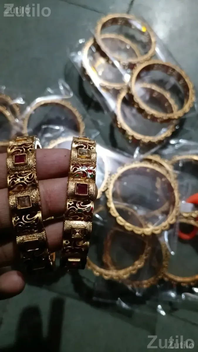 Gold Polish Bangles Set with Stone Design - Fashion Accessories - Padra - Image 4