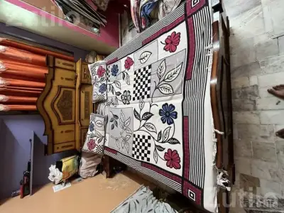 Pure Wooden Bed with Floral Mattress