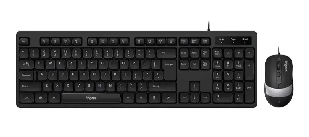 FINGERS CheesyDuo-D3 Wired Keyboard & Mouse Combo (Slim, Full-Sized Keyboard with 12 Media Keys, 2400 DPI Optical Mouse, Plug & Play, Windows® | macOS | Linux Compatible), Jet Black - લેપટોપ અને કમ્પ્યુટર - અમદાવાદ શહેર - Image 3
