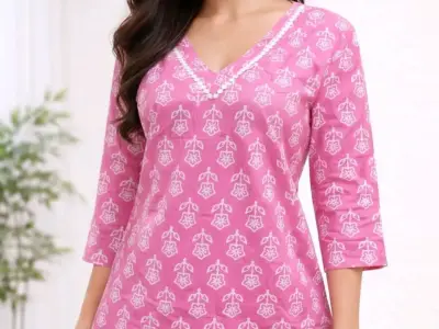 Pink Cotton Short Kurti for Women Pink Cotton Short Kurti for Women