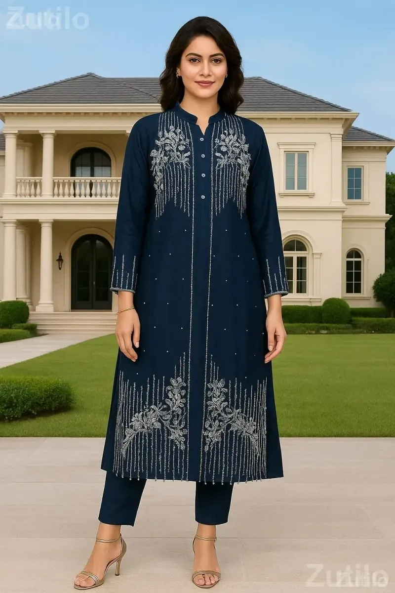 Women’s Embroidered Kurta Palazzo Set with Dupatta - Ethnic Wear - Surat City - Image 2