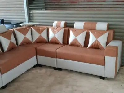 L Shape Brown and White Sofa Set L Shape Brown and White Sofa Set