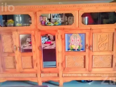 Large Wooden Storage Cupboard with Glass Panels Large Wooden Storage Cupboard with Glass Panels