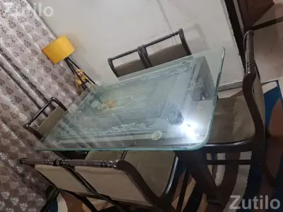 Dining Table 6 seater teak wood Glass Top Dining Table 6 seater teak wood Glass Top