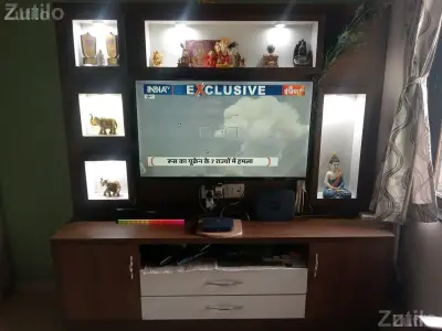 Wooden TV Cabinet with Shelves and Drawers