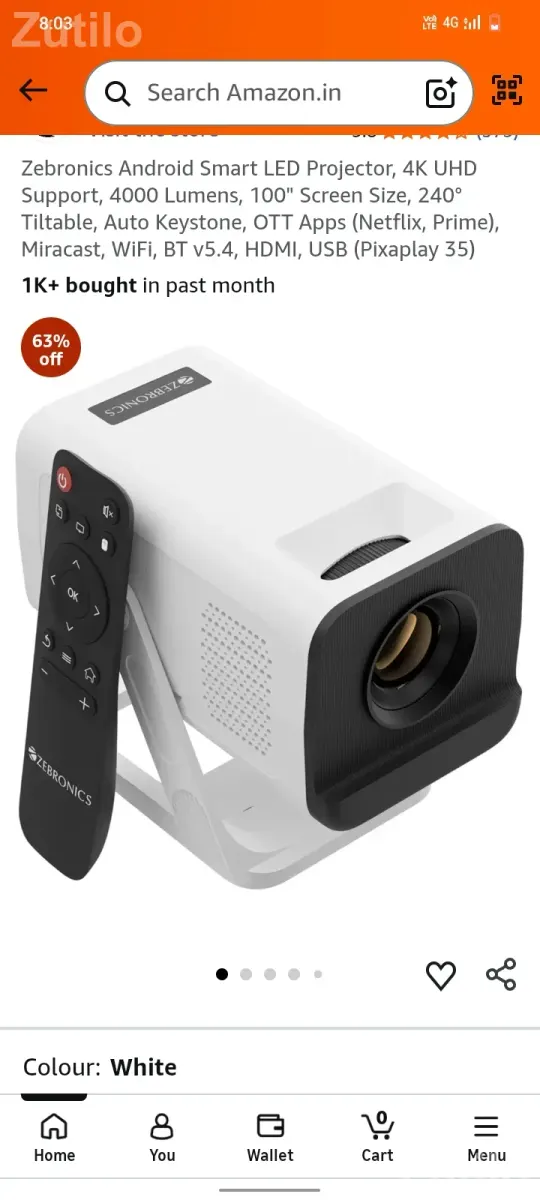 Zebronica Android smart LED projector 4k uhd - Cameras - Dholka - Image 1