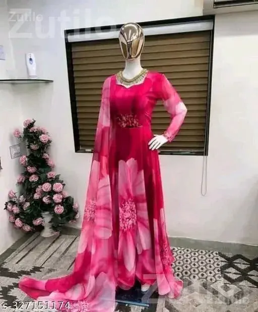Women Georgette Floral Dress with Dupatta - મહિલાઓના કપડા - આણંદ - Image 3