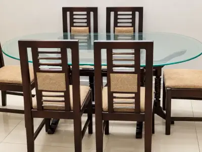 6-Seater Wooden Dining Table Set with Glass Top + Free Dining Cover 6-Seater Wooden Dining Table Set with Glass Top + Free Dining Cover