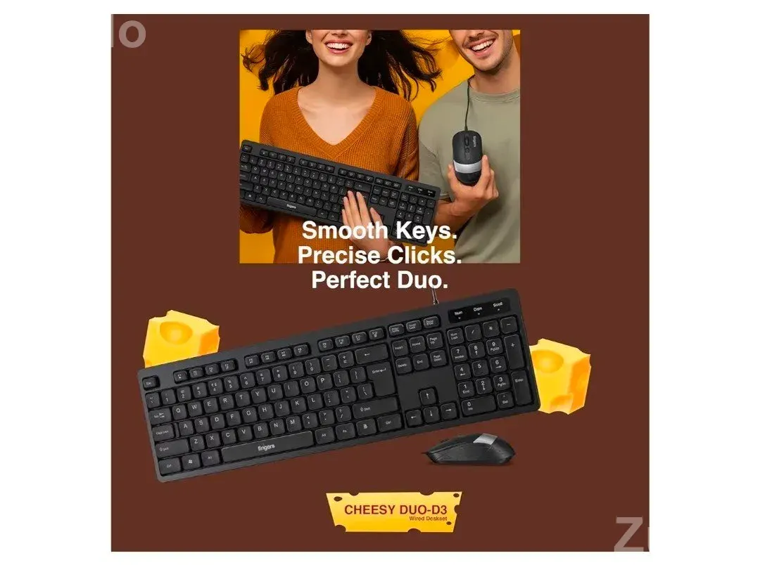 FINGERS CheesyDuo-D3 Wired Keyboard & Mouse Combo (Slim, Full-Sized Keyboard with 12 Media Keys, 2400 DPI Optical Mouse, Plug & Play, Windows® | macOS | Linux Compatible), Jet Black - લેપટોપ અને કમ્પ્યુટર - અમદાવાદ શહેર - Image 4