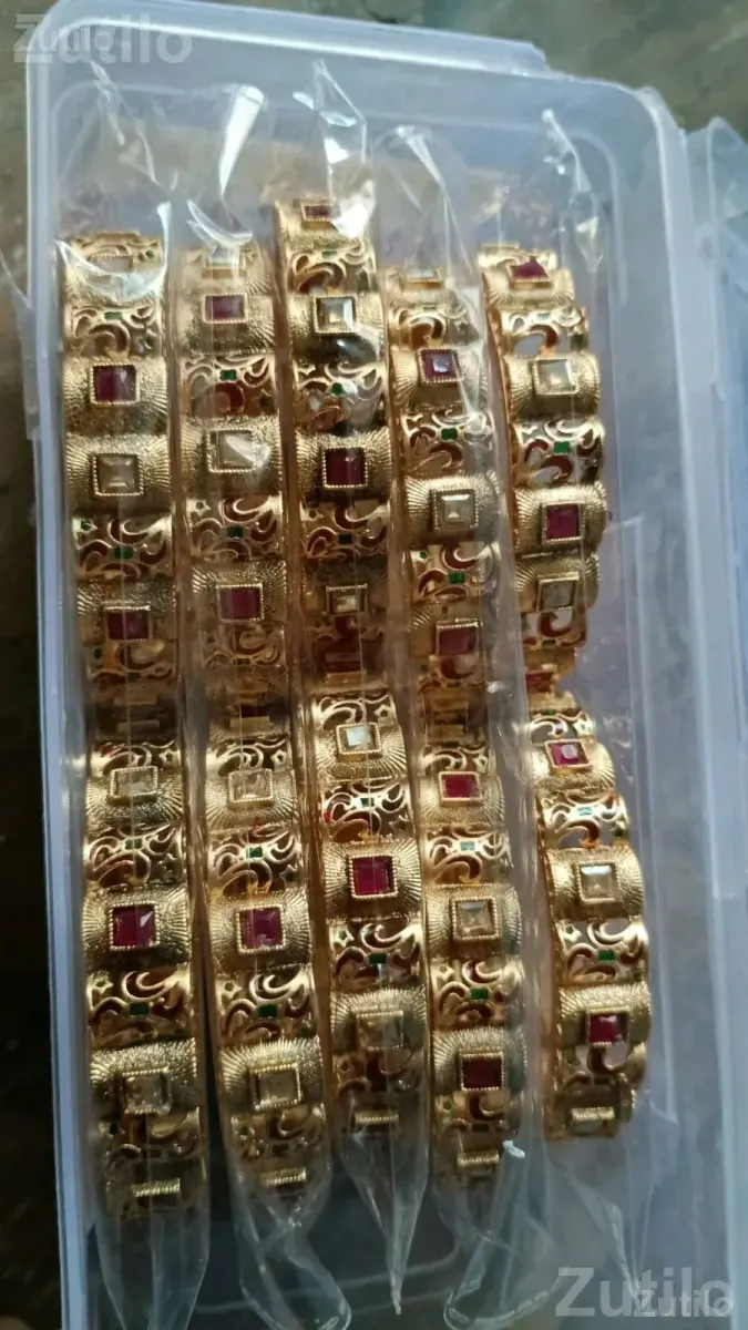 Gold Polish Bangles Set with Stone Design - Fashion Accessories - Padra - Image 3