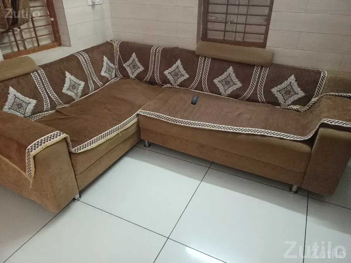 L Shaped Fabric Sofa Set Brown - Sofa Sets - Khambha - Image 3