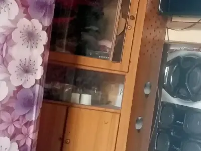 Wooden Storage Cabinet with Glass Shelves Wooden Storage Cabinet with Glass Shelves