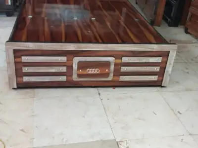 Wooden Double Bed Frame with Designer Headboard