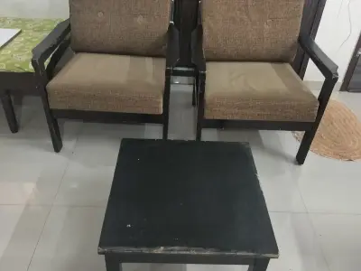Wooden chairs, center table and small banch/ couch Wooden chairs, center table and small banch/ couch