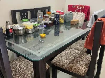 6 seater solid wood dining table made from teak wood