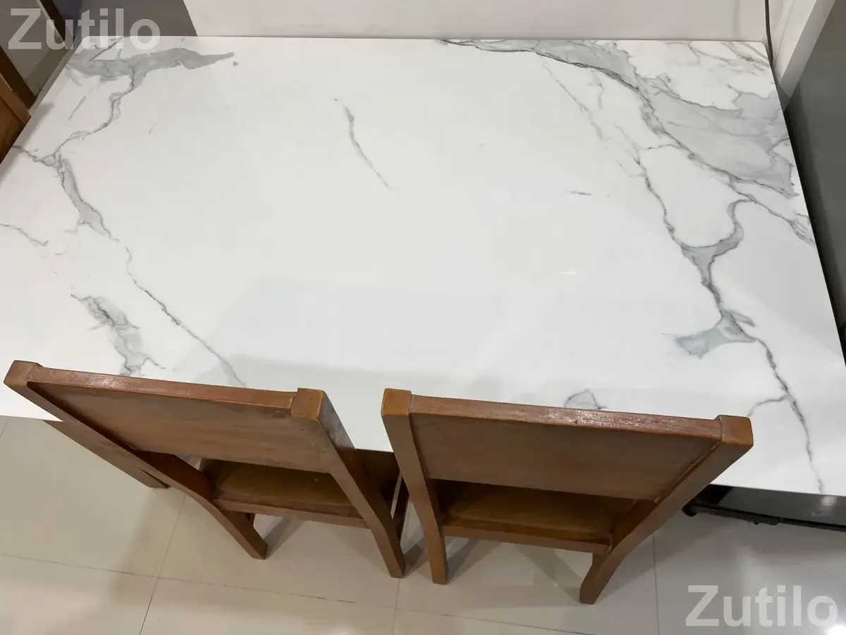 4-Seater Wooden Dining Table Set with White Marble-Finish Top - Dining Tables & Sets - Daskroi - Image 2
