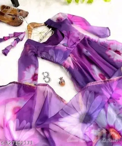 Women Georgette Floral Dress with Dupatta - મહિલાઓના કપડા - આણંદ - Image 5