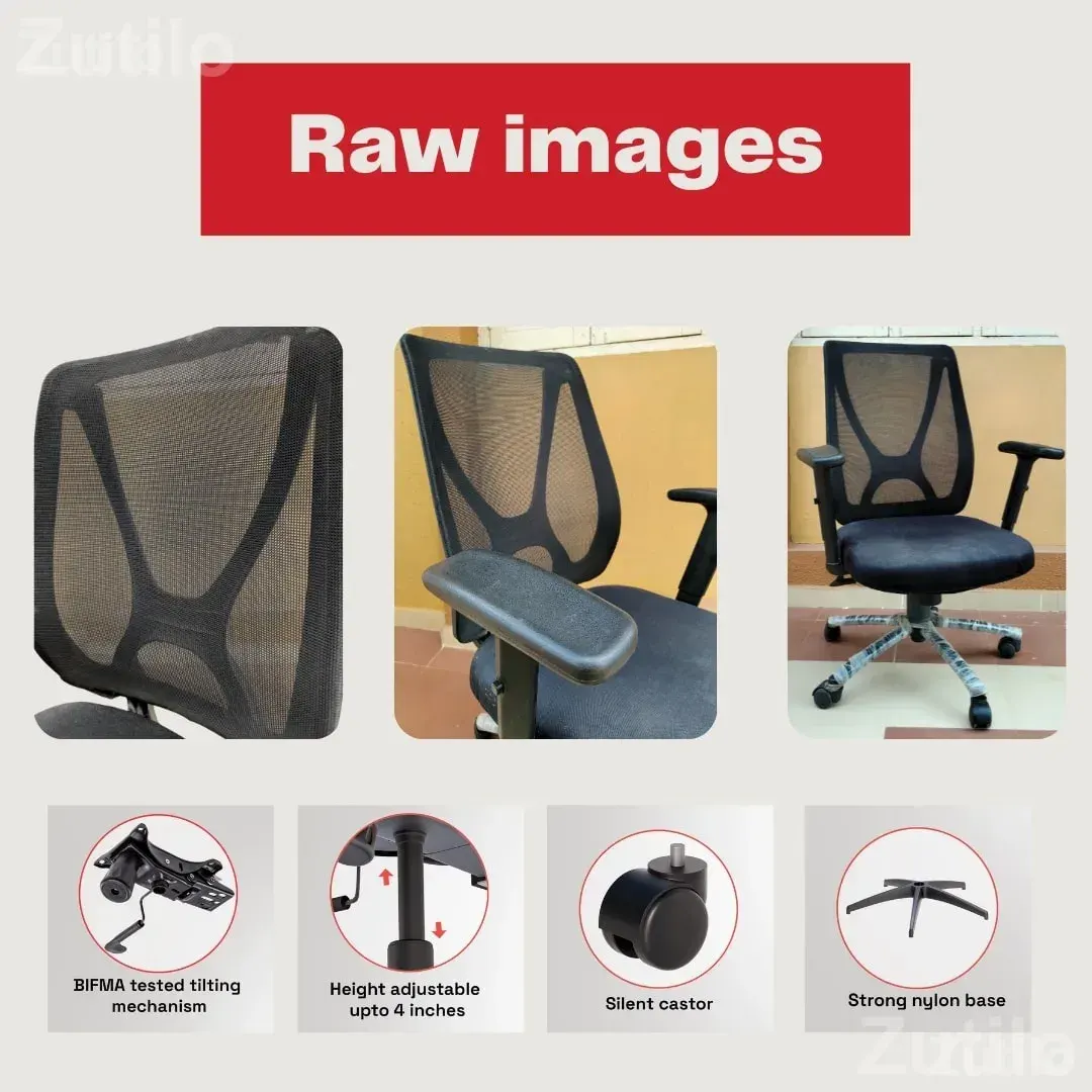 X-Mesh Medium Back Ergonomic Office Chair with Adjustable Armrest - ઓફિસ ફર્નિચર - અમદાવાદ શહેર - Image 3