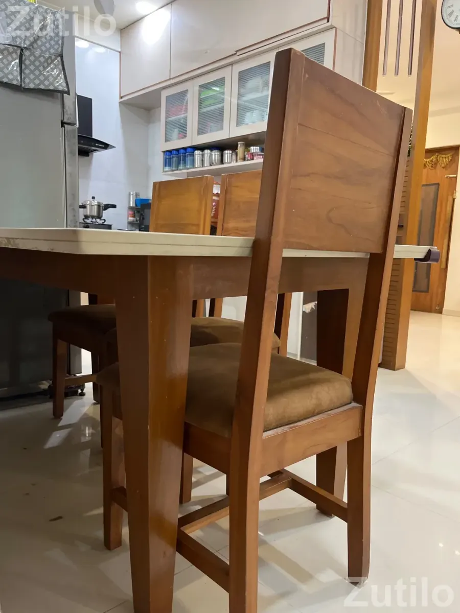 4-Seater Wooden Dining Table Set with White Marble-Finish Top - Dining Tables & Sets - Daskroi - Image 3