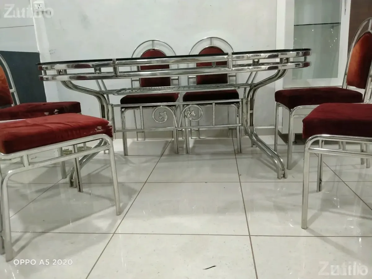 Steel Dining Table Set with 6 Chairs and Glass Top - ડાઇનિંગ ટેબલ - બાબરા - Image 4