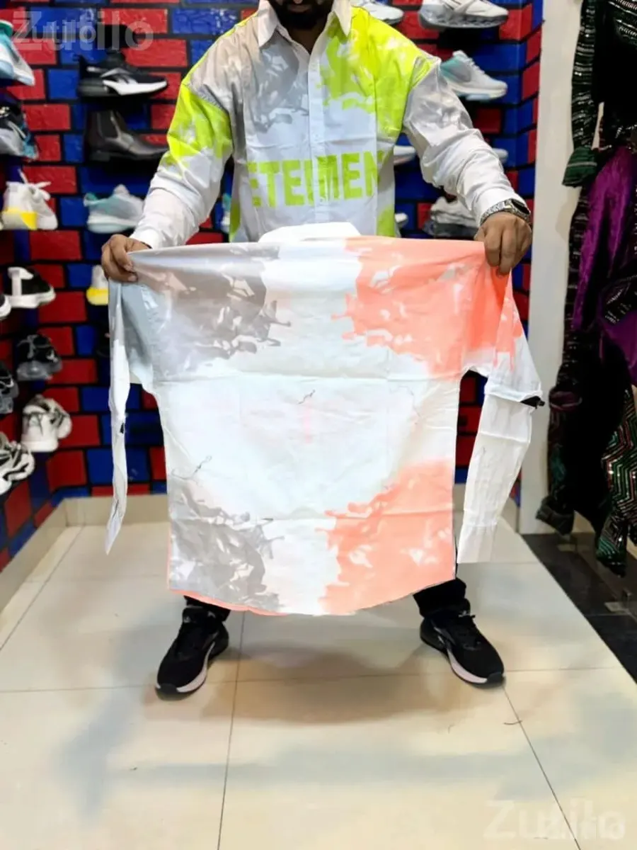 Men's Printed Casual Shirt in White and Neon - Men's Wear - Vadodara City - Image 4