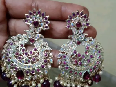 Stone Work Earrings and Chain Pendant Set
