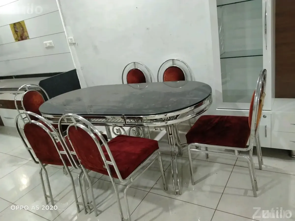 Steel Dining Table Set with 6 Chairs and Glass Top - ડાઇનિંગ ટેબલ - બાબરા - Image 3
