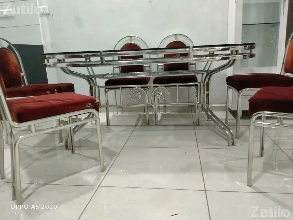 Steel Dining Table Set with 6 Chairs and Glass Top - ડાઇનિંગ ટેબલ - બાબરા - Image 5