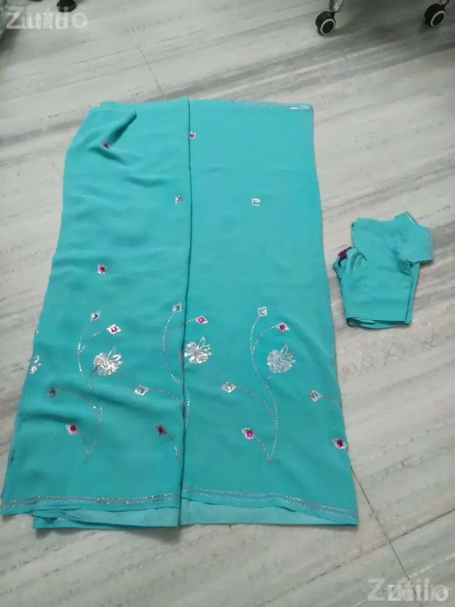 Women’s Saree with Blouse Teal Waist 29 - Ethnic Wear - Rajkot City - Image 3