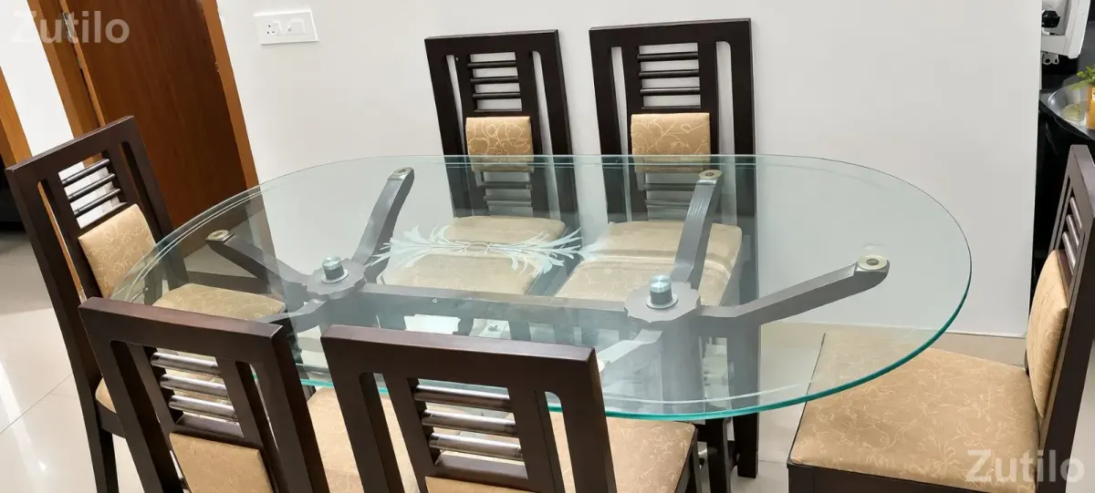 6-Seater Wooden Dining Table Set with Glass Top + Free Dining Cover - ડાઇનિંગ ટેબલ અને સેટ - અમદાવાદ શહેર - Image 2