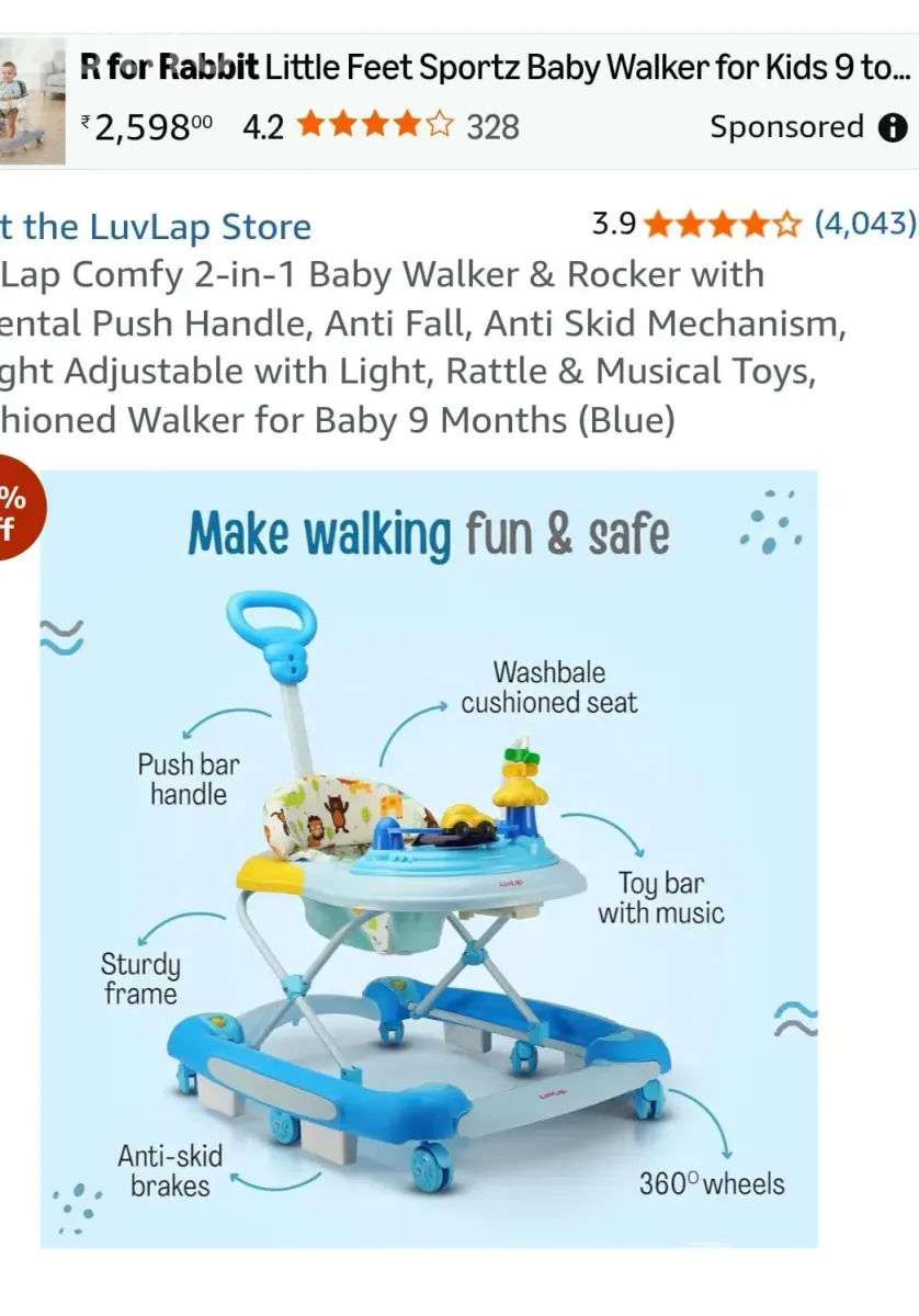 Luvlap baby walker for 9 months - વૉકર - મોરબી - Image 3