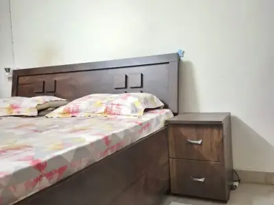 Double Bed with Side Table and Mattress. Storage Bed