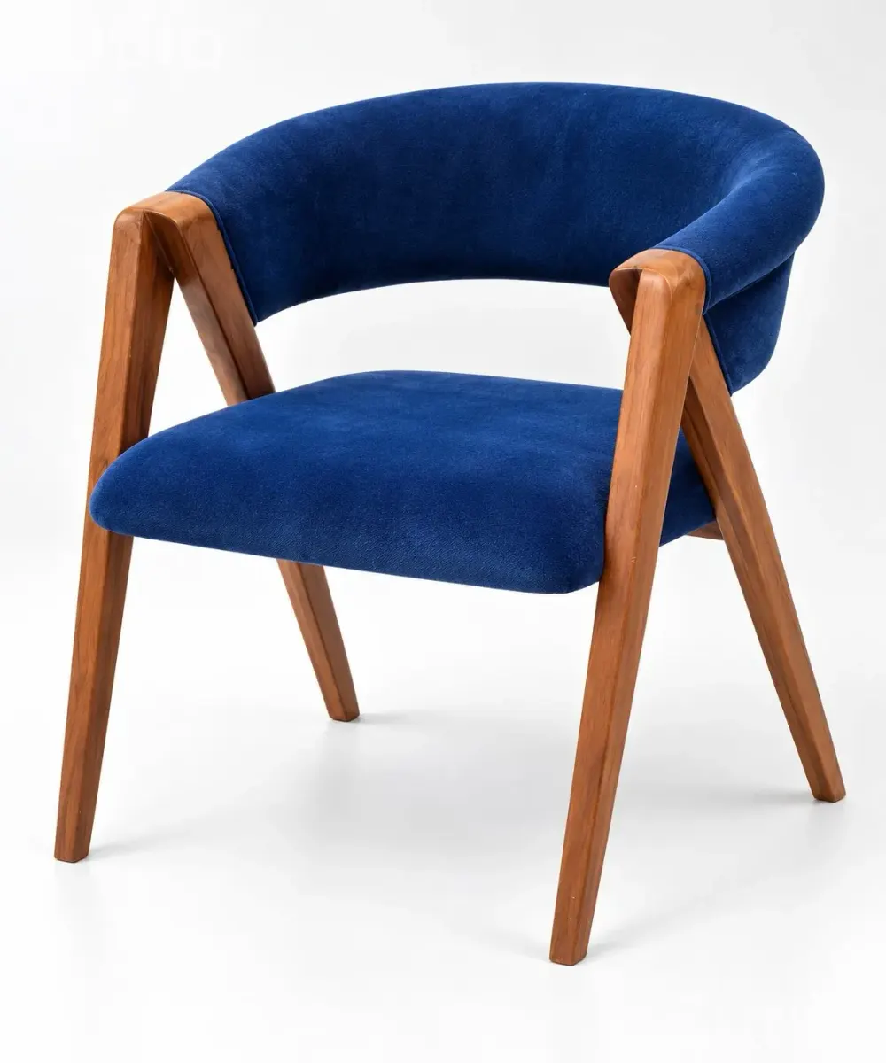Premium Blue Velvet Wooden Lounge Chair | Stylish & Comfortable - ખુરશી, સ્ટૂલ અને બેઠક - અમદાવાદ શહેર - Image 2
